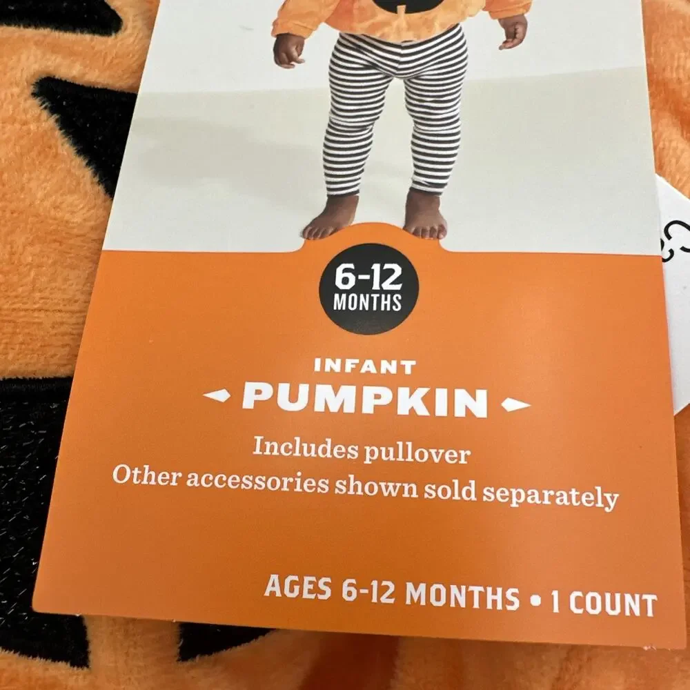 Hyde & Eek Soft Pullover Pumpkin Halloween Costume‎ Hood Infant Baby 6-12 Months